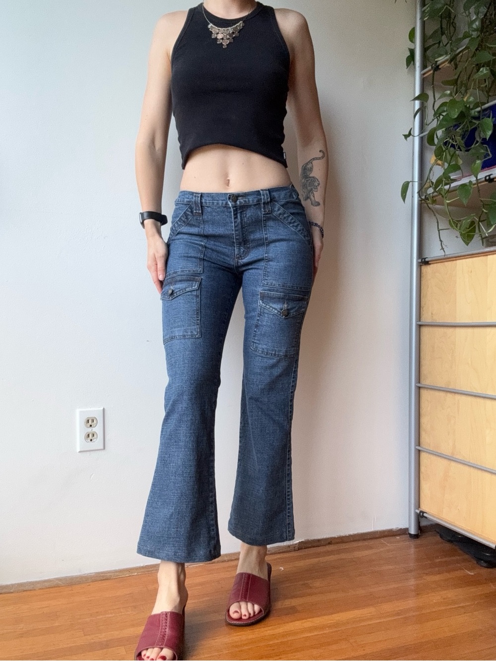 Nevada Y2K Dark Blue Cargo Flare Jeans